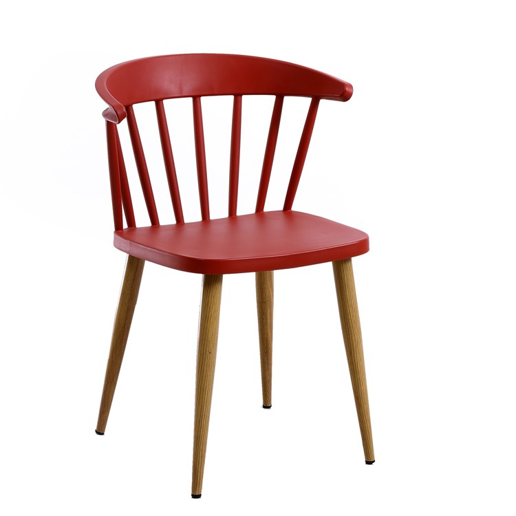 Windsor chair metal leg Burgundy polypropylene seat dining cafe