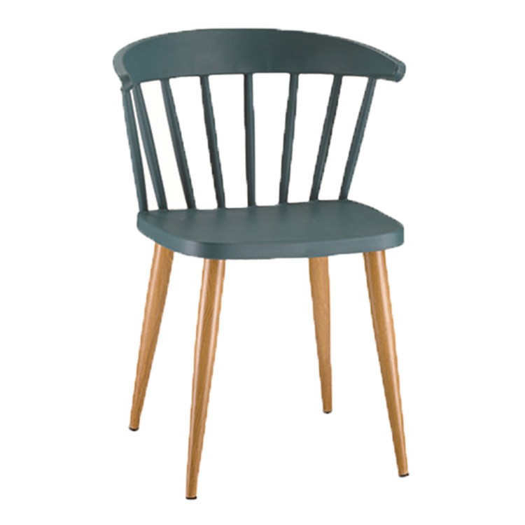 Windsor chair metal leg dark green polypropylene seat dining cafe