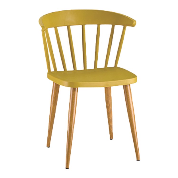 Windsor chair metal leg yellow polypropylene seat dining cafe