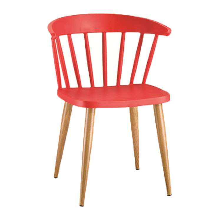 Windsor chair metal leg red polypropylene seat dining cafe