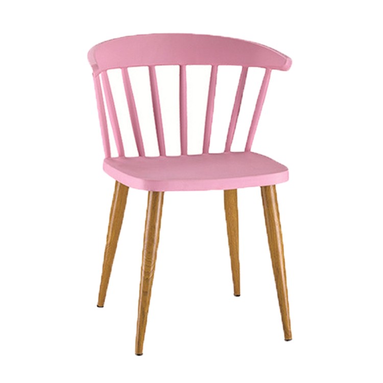 Windsor chair metal leg pink polypropylene seat dining cafe