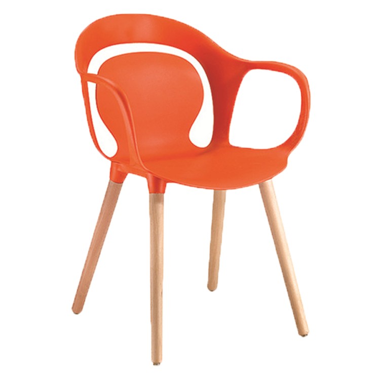 PP armchair wood leg comfortable cafe leisure dining chair orange