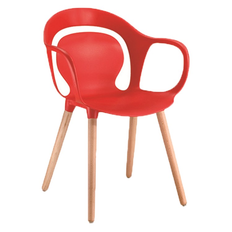 PP armchair wood leg comfortable cafe leisure dining chair light red
