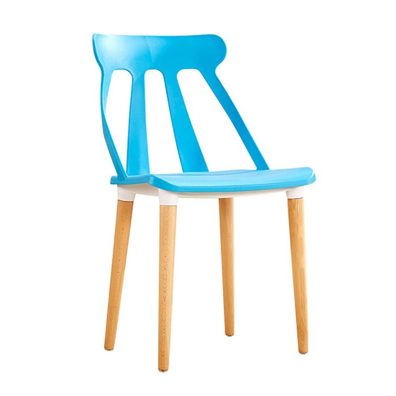 Polypropylene dining cafe chair blue wood legs