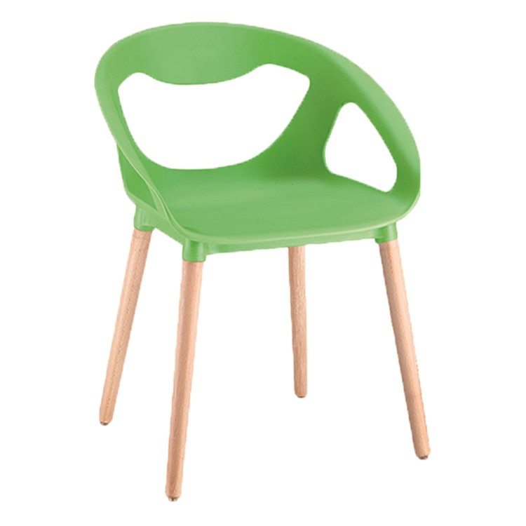 PP chair green armrest durable wood legs cafe dining