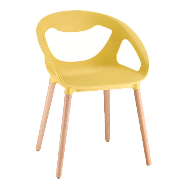 PP chair yellow armrest durable wood legs cafe dining