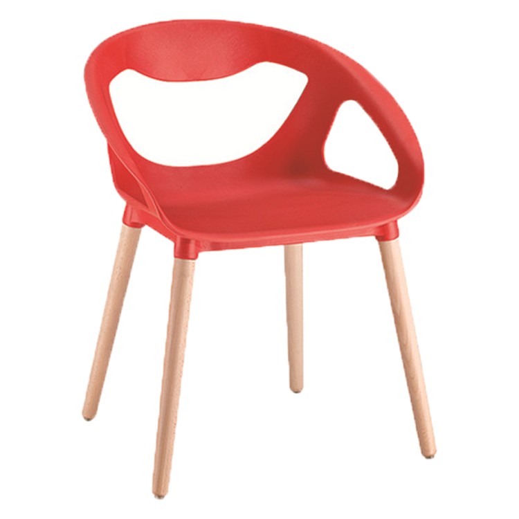 PP chair red armrest durable wood legs cafe dining