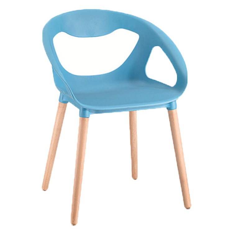 PP chair blue armrest durable wood legs cafe dining