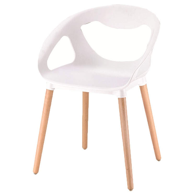 PP chair white armrest durable wood legs cafe dining