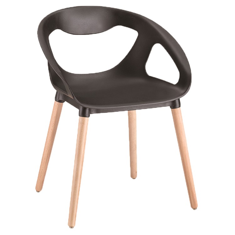 PP chair black armrest durable wood legs cafe dining