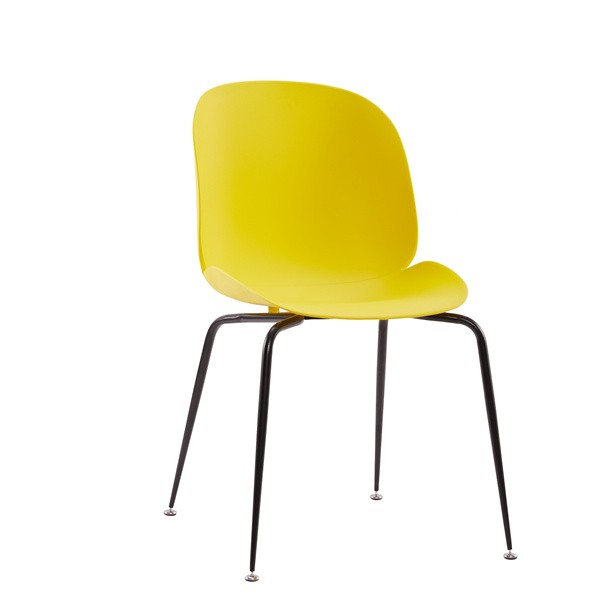 Beetle Chair Dining Cafe Leisure Bright Yellow Polypropylene Seat Black Metal Legs