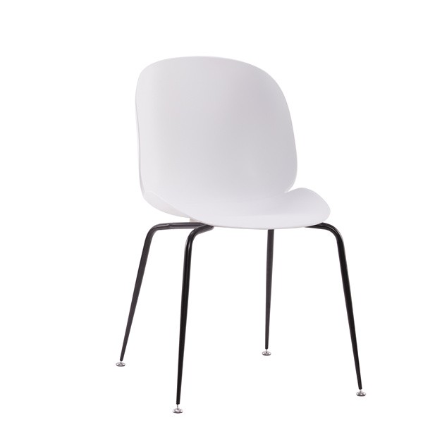 Beetle Chair Dining Cafe Leisure White Polypropylene Seat Black Metal Legs