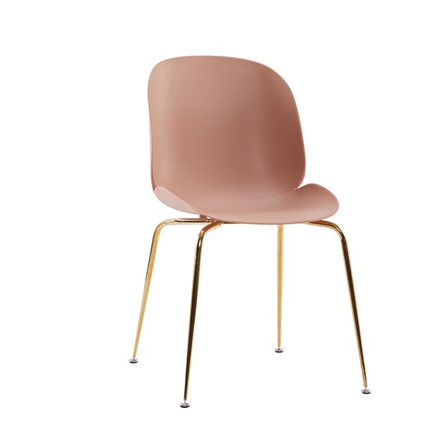 Beetle Chair Dining Cafe Leisure Pink Polypropylene Seat Golden Metal Legs