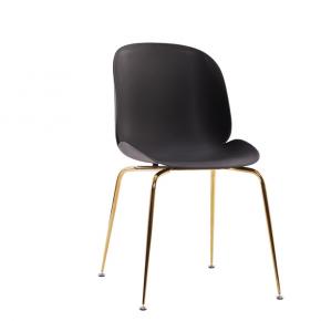 Beetle Chair Dining Cafe Leisure Black Polypropylene Seat Golden Metal Legs