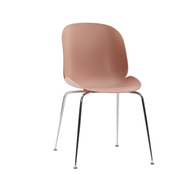 Beetle Chair Dining Cafe Leisure Pink Polypropylene Seat Chromed Metal Legs