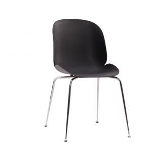 Beetle Chair Dining Cafe Leisure Black Polypropylene Seat Chromed Metal Legs