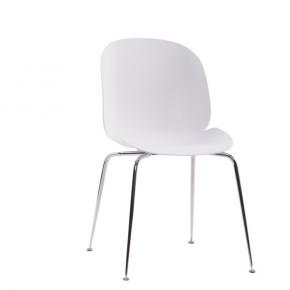 Beetle Chair Dining Cafe Leisure White Polypropylene Seat Chromed Metal Legs