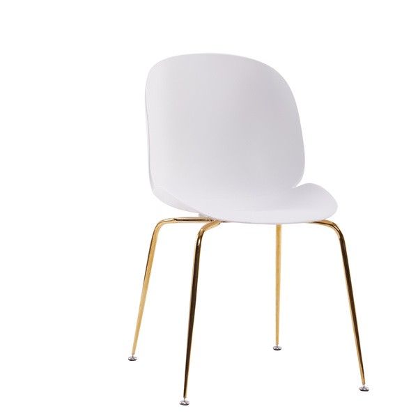 Beetle Chair Dining Cafe Leisure White Polypropylene Seat Golden Metal Legs