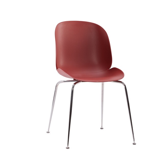 Beetle Chair Dining Cafe Leisure Burgundy Polypropylene Seat Chromed Metal Legs