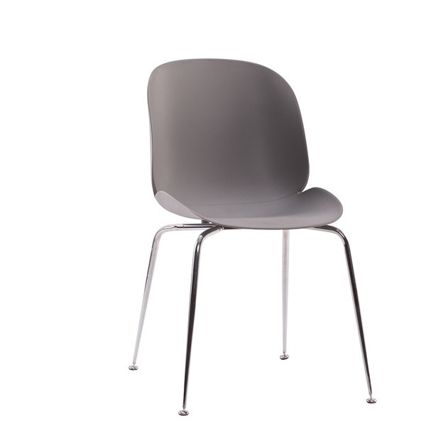 Beetle Chair Dining Cafe Leisure Gray Polypropylene Seat Chromed Metal Legs