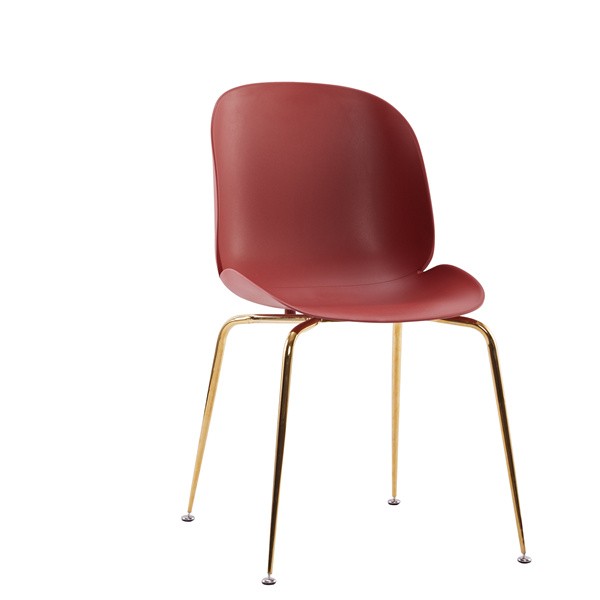 Beetle Chair Dining Cafe Leisure Burgundy Polypropylene Seat Golden Metal Legs