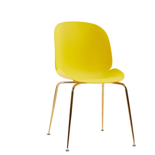 Beetle Chair Dining Cafe Leisure Yellow Polypropylene Seat Golden Metal Legs