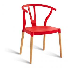 Wishbone Chair red polypropylene seat beech wood leg armrest 