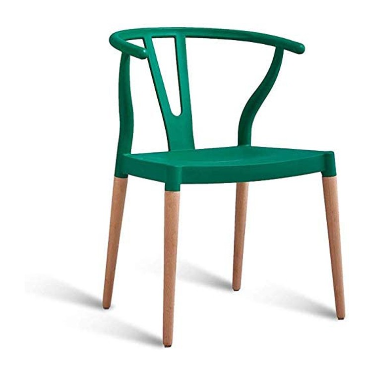 Wishbone Chair green polypropylene seat beech wood leg armrest 
