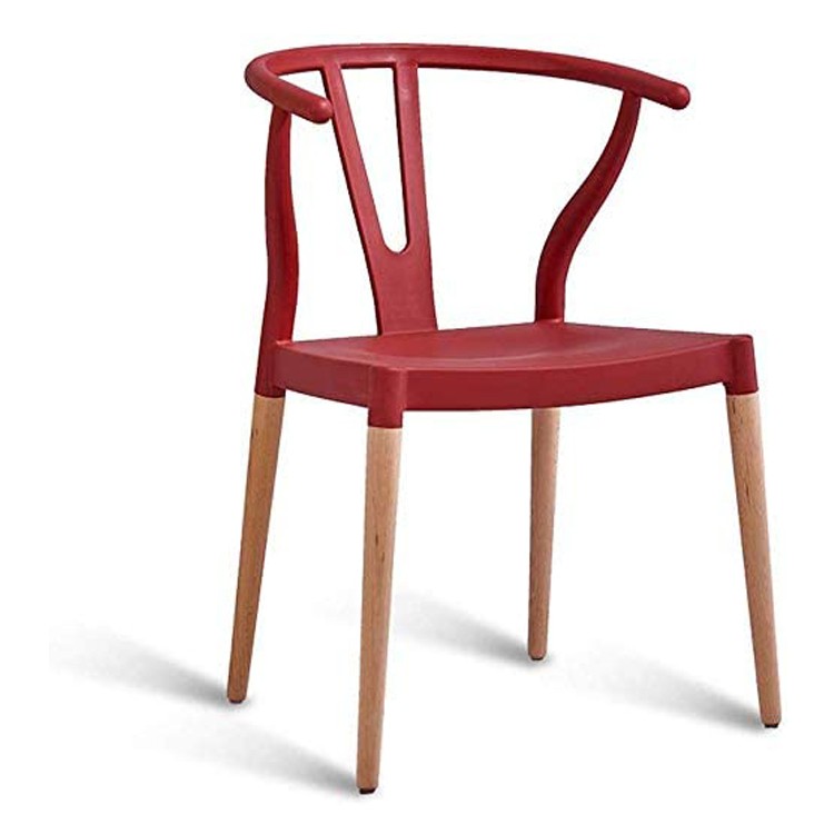 Wishbone Chair Burgundy polypropylene seat beech wood leg armrest 