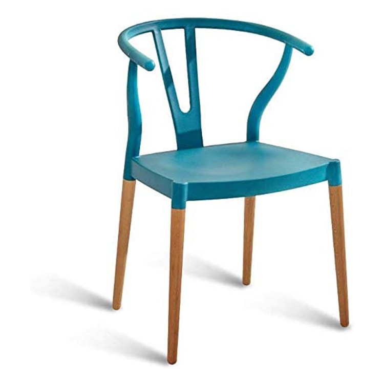 Wishbone Chair Dark Blue polypropylene seat beech wood leg armrest 