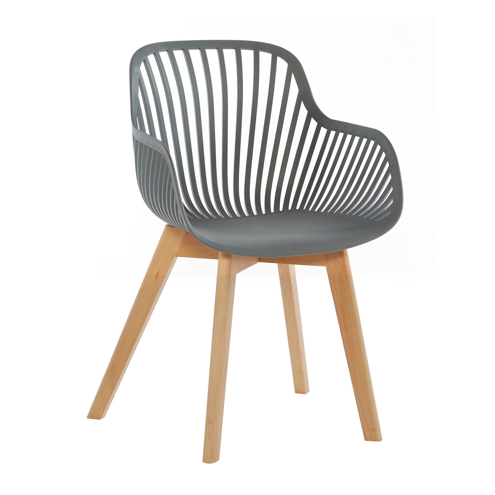 Polypropylene chair gray armrest dining cafe wood leg