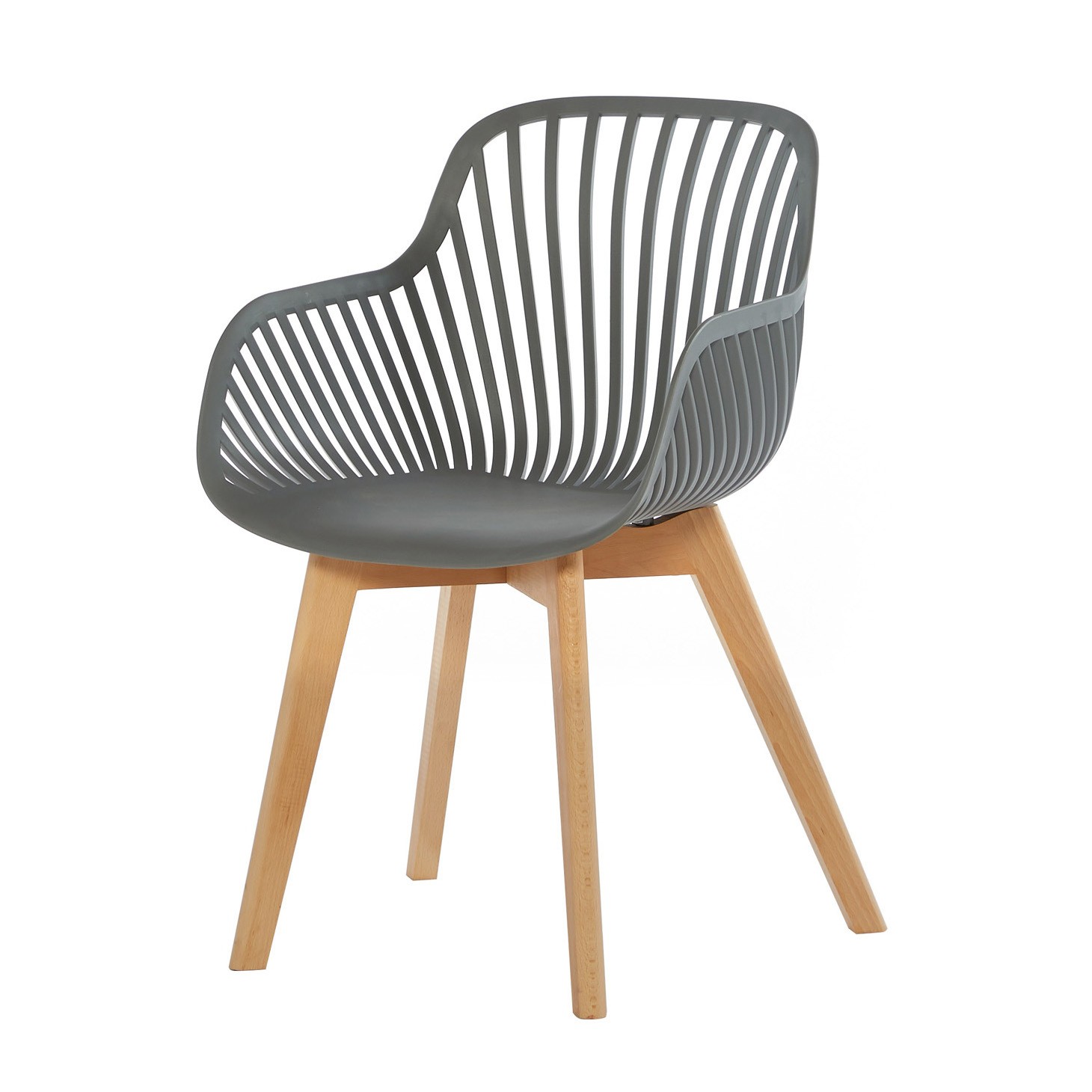 Polypropylene chair gray armrest dining cafe wood leg