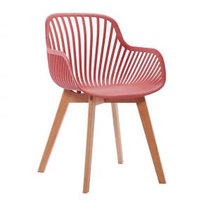 Polypropylene chair red armrest dining cafe wood leg