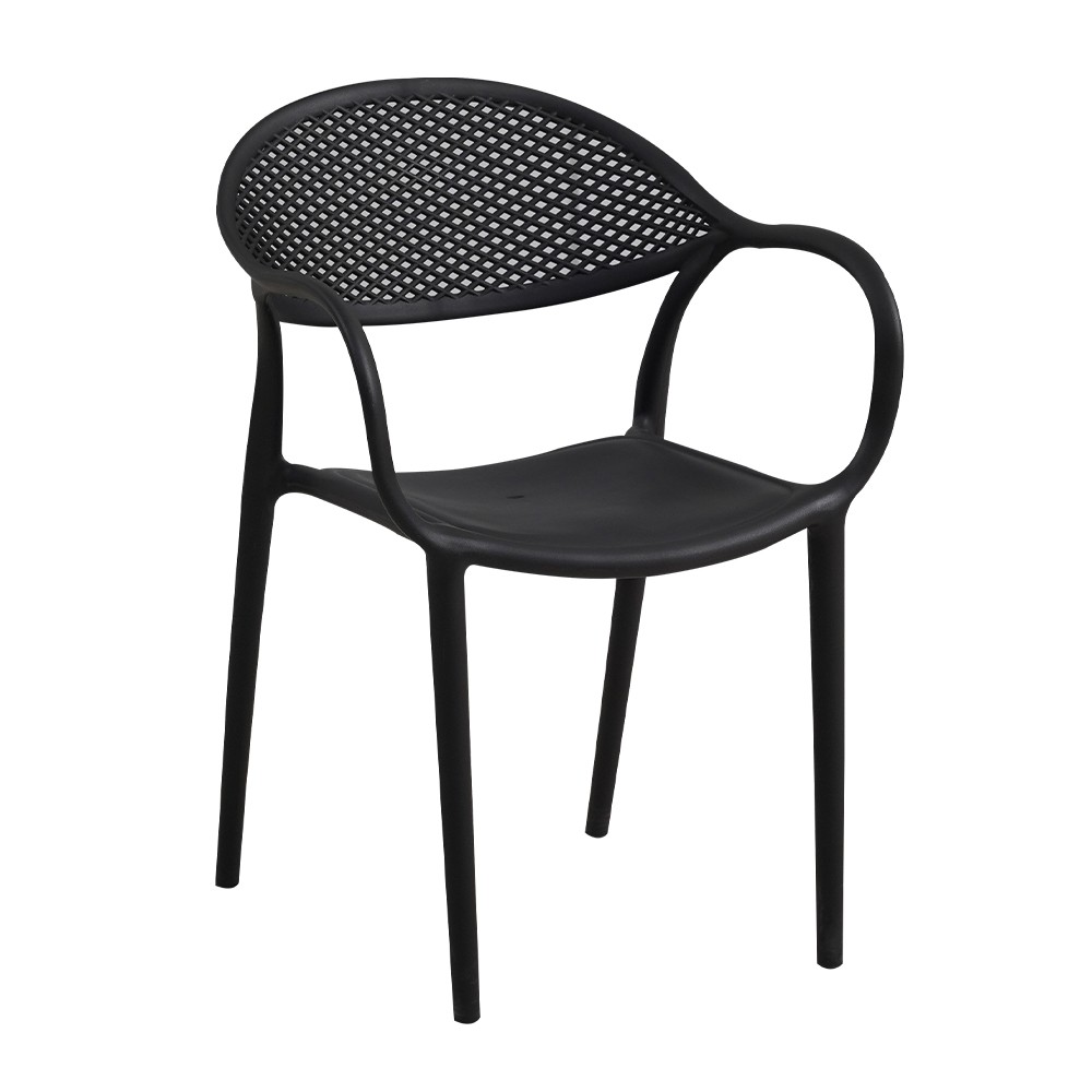 Polypropylene Chair Black Armrest Stackable Outdoor Garden Dining Cafe Restaurant