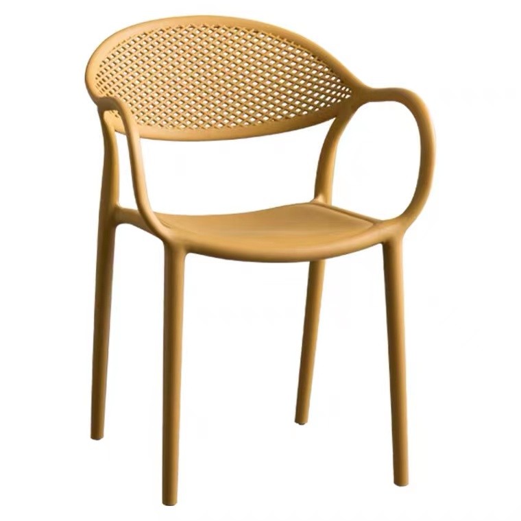 Polypropylene Chair Yellow Armrest Stackable Outdoor Garden Dining Cafe Restaurant