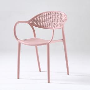 Polypropylene Chair Pink Armrest Stackable Outdoor Garden Dining Cafe Restaurant