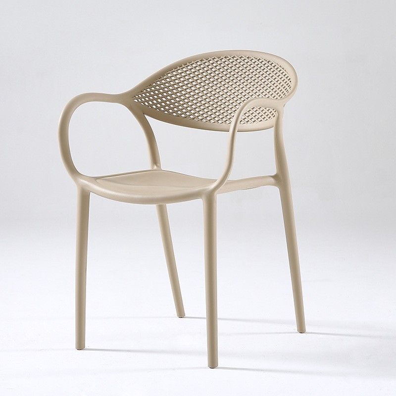 Polypropylene Chair Khaki Armrest Stackable Outdoor Garden Dining Cafe Restaurant