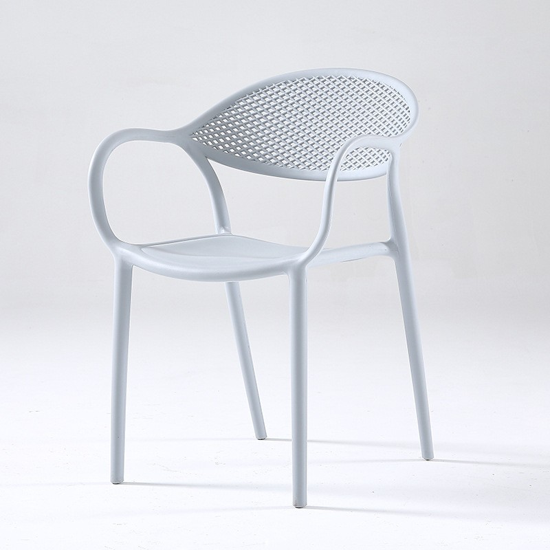 Polypropylene Chair Light Gray Armrest Stackable Outdoor Garden Dining Cafe Restaurant