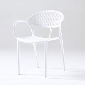 Polypropylene Chair White Armrest Stackable Outdoor Garden Dining Cafe Restaurant
