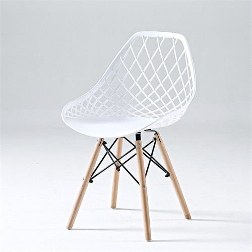 Hollow out plastic chair with eiffel wood feet